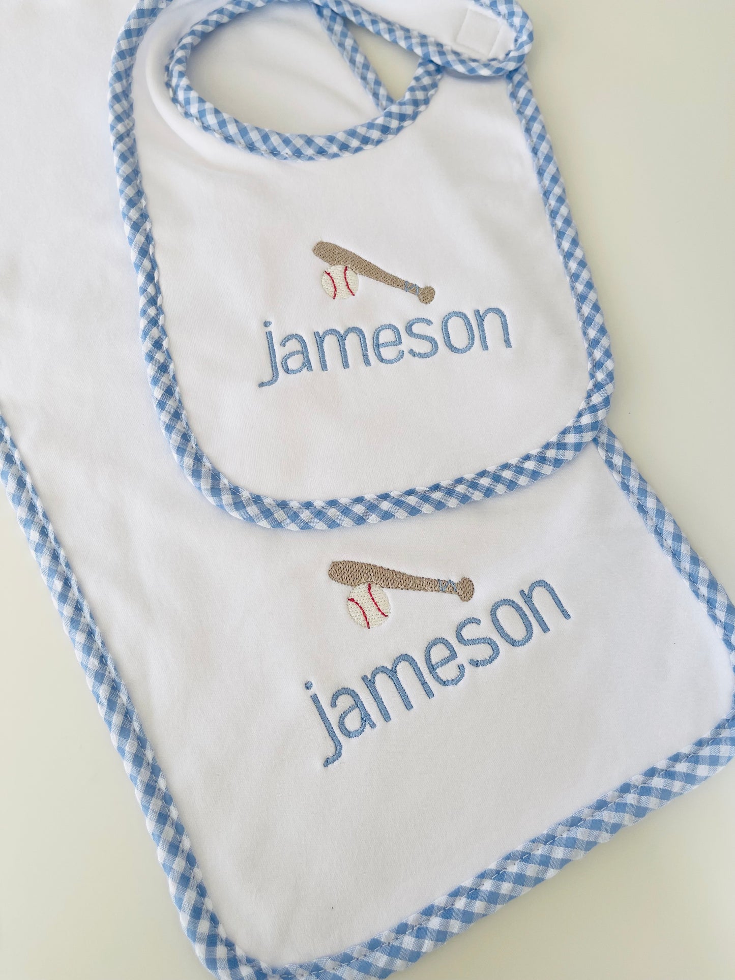 Gingham Bib/ Burp Cloth Set