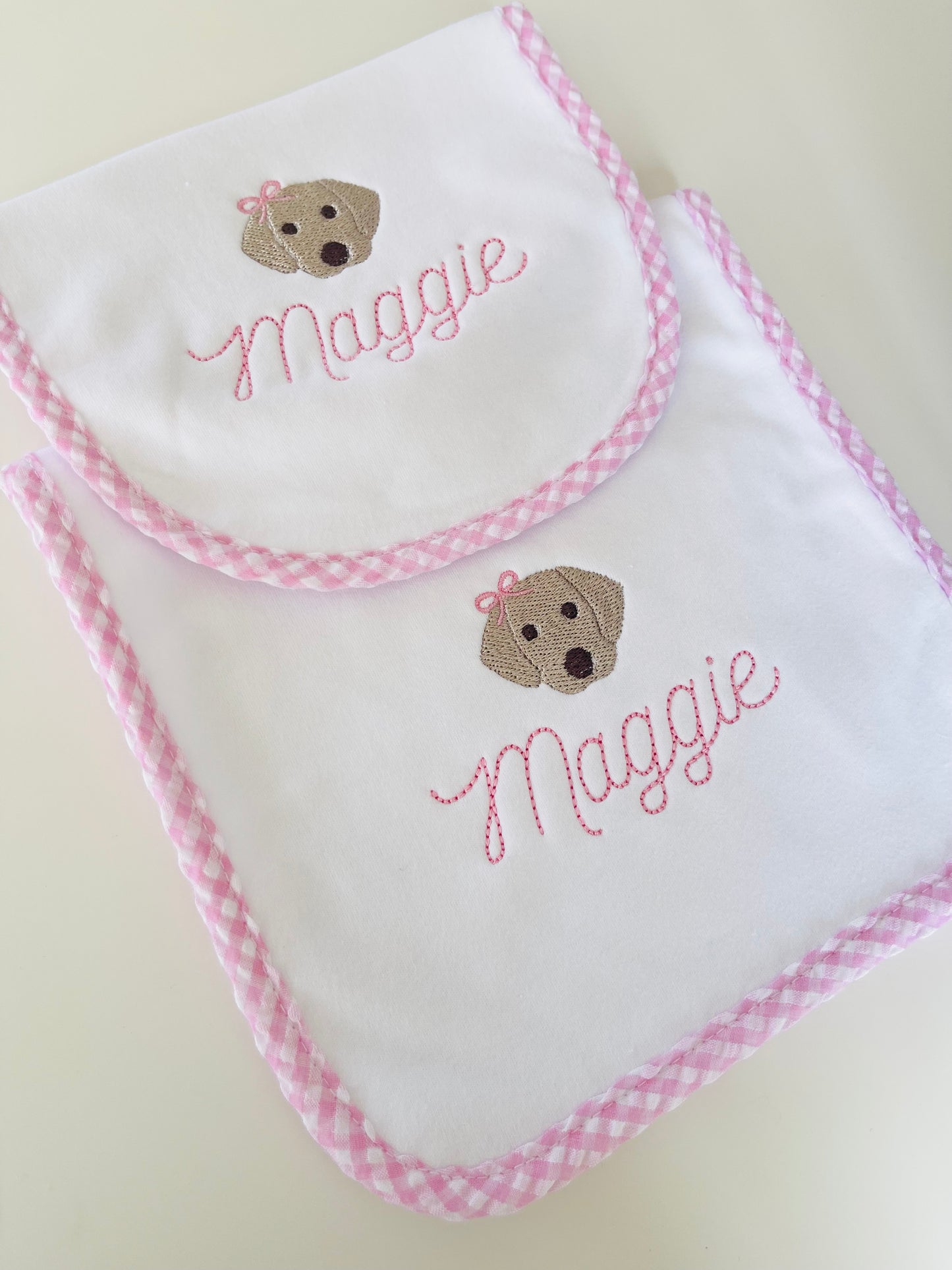 Gingham Bib/ Burp Cloth Set